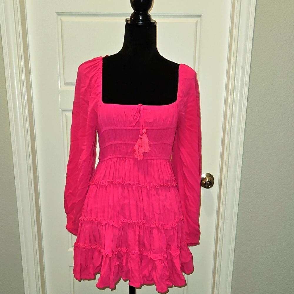 Vibrant Pink Long Sleeve Dress